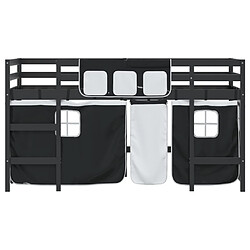 Acheter Vidaxl Lit mezzanine enfants et rideaux blanc/noir 90x200cm pin massif