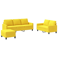 vidaXL Ensemble de canapés 3 pcs avec coussins Jaune clair Tissu