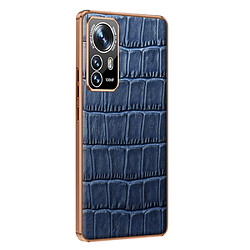 Coque en TPU + cuir véritable électroplaqué, texture crocodile, bleu pour votre Xiaomi 12/12X