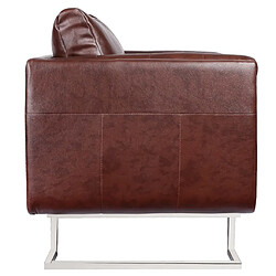 Maison Chic Fauteuil relax,Chair cube avec pieds chromés Marron Similicuir -MN96983