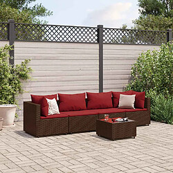 vidaXL Salon de jardin 5 pcs avec coussins Marron Résine tressée