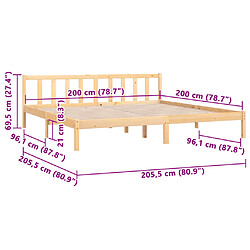 vidaXL Cadre de lit sans matelas bois massif 200x200 cm pas cher