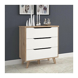 FINLANDEK Commode de chambre VANKKA scandinave decor chene et blanc mat + pieds en bois massif - L 80 cm