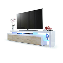 Mpc Meuble TV Blanc Et Creme + LED (lxhxp) : 227 X 52 X 39