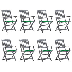 vidaXL Chaises pliables d'extérieur 8 pcs avec coussins Bois d'acacia