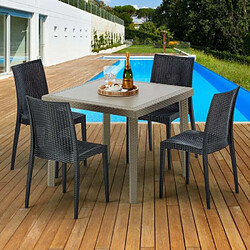 Grand Soleil Table carrée beige + 4 chaises colorées Poly rotin synthétique Elegance, Chaises Modèle: Bistrot Blanc