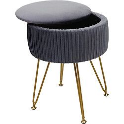 Decoshop26 Tabouret avec compartiment de rangement Ø 33cm aspect velours gris clair cadre or TABO04012