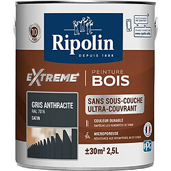 RIPOLIN Peinture pour pour Bois Interieur + Exterieur - Gris Anthracite Ral 7016 Satin, 2,5L