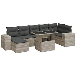 vidaXL Salon de jardin 8 pcs avec coussins gris clair résine tressée