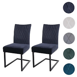 Mendler Lot de 2 chaises cantilever HWC-L15, chaise visiteur velours acier époxy ~ anthracite-bleu