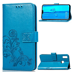 Wewoo Housse Coque Étui en cuir à motif de fleurs repiquées Lucky Clover pour HuY9 (2019) / Enjoy 9 Plus, avec support, logements pour cartes, portefeuille et dragonne (bleu)