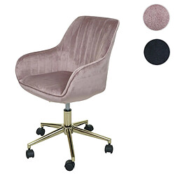 Mendler Chaise de bureau HWC-J62, chaise pivotante chaise de bureau chaise inclinable, velours avec accoudoirs pied doré ~ rose