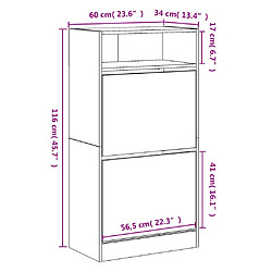 vidaXL Armoire à chaussures Sonoma gris 60x34x116 cm Bois d'ingénierie pas cher