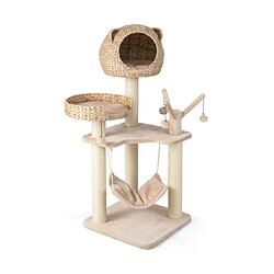 Helloshop26 Arbre à chat 121 cm à 5 niveaux avec boules et hamac suspendues centre d'activités pour chats avec niche et poteaux en sisal 20_0005490