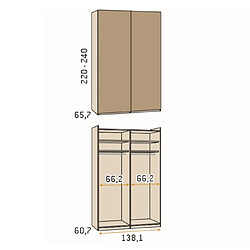 Inside 75 Armoire 2 portes coulissantes suspendues 1 panneau 138,1 x 240 cm couleur Arios porte miroir droite