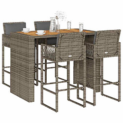 vidaXL Ensemble de bar de jardin 5 pcs avec coussins gris poly rotin