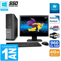 PC DELL 3020 SFF Ecran 19" Intel G3220 RAM 4Go Disque Dur 960 Go SSD Wifi W7 - Occasion