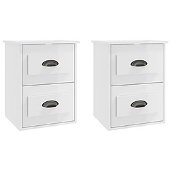 Maison Chic Lot de 2 Tables de Chevet murales - Tables de Nuit blanc brillant 41,5x36x53 cm