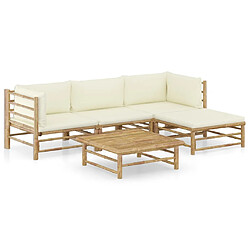 Maison Chic Salon de jardin 5 pcs + coussins - Mobilier/Meubles de jardin - Table et chaises d'extérieur blanc crème Bambou -MN42088