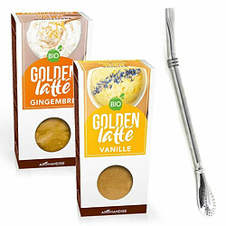 Aromandise 2 golden Latte gingembre & vanille + paille inox avec filtre