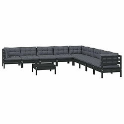 Avis Maison Chic Salon de jardin 10 pcs + coussins - Mobilier/Meubles de jardin - Table et chaises d'extérieur Noir Bois de pin solide -MN47200