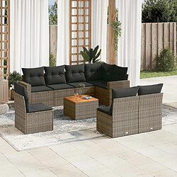 Maison Chic Salon de jardin 9 pcs avec coussins | Ensemble de Table et chaises | Mobilier d'Extérieur gris résine tressée -GKD36720