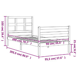 vidaXL Cadre de lit sans matelas 90x200 cm bois massif pas cher