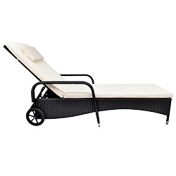 Maison Chic Chaise longue avec coussin | Bain de soleil Relax | Transat et roues Résine tressée Noir -GKD60443