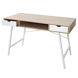 Decoshop26 Bureau table d'ordinateur design scandinave avec 2 tiroirs 120x60cm en MDF blanc et brun naturel 04_0001440