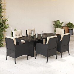 Maison Chic Ensemble à manger d'extérieur 7 pcs avec coussins,Salon de jardin,Mobilier de jardin Noir Résine tressée -GKD245204