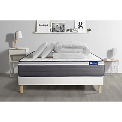 ACTISOM Pack prêt à dormir matelas ACTILATEX PLUS 140x190 cm Latex + Mémoire de forme + sommier KIT blanc + 2 oreillers + couette