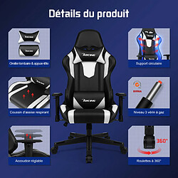 Avis Lexzurn Chaise Gaming Résistant à 150kg, Fauteuil Gaming Inclinable 165°Châssis de l'Assise en Métal Revêtement Similicuir Réglages Ergonomiques Complets Blanc