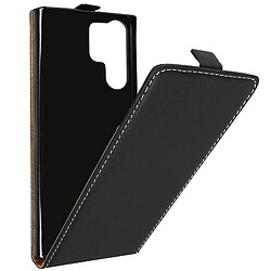 Avizar Étui pour Galaxy S23 Ultra Clapet Vertical avec Porte-carte Effet Cuir Noir