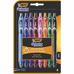 BIC Gel-ocity Quick Dry Stylos-Gel Rétractables Pointe Moyenne (0, 7 mm) - Couleurs Assorties, Blister de 8