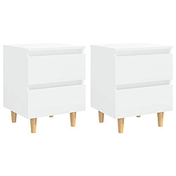 vidaXL Tables de chevet pieds en pin 2 pcs blanc brillant 40x35x50 cm