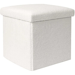 The Home Deco Factory Pouf coffre pliable en bouclette blanc.