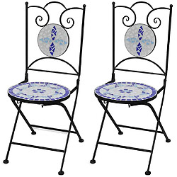 vidaXL Chaises pliables de bistro lot de 2 Céramique Bleu et blanc