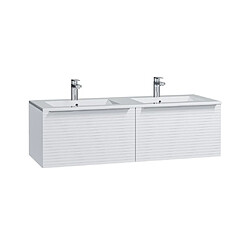 Avis Vente-Unique Meuble de salle de bain suspendu strié blanc avec double vasque à encastrer - 120 cm - LATOMA