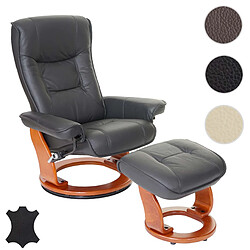 Mendler MCA fauteuil relax Hamilton, fauteuil de télévision, tabouret, cuir, charge 130kg ~ noir, doré