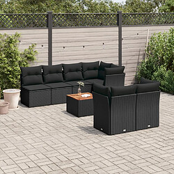 vidaXL Salon de jardin 8 pcs avec coussins noir résine tressée