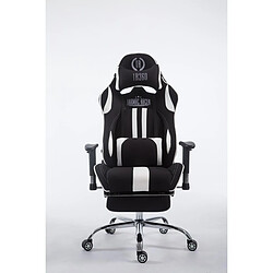 Decoshop26 Fauteuil de bureau chaise gamer avec repose-pieds extensible en tissu noir blanc et métal chromé 10_0002737