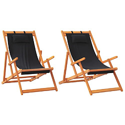 vidaXL Chaises de plage pliables lot de 2 noir tissu