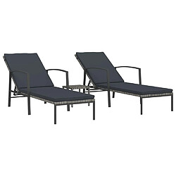 Maison Chic Lot de 2 Chaises longues avec table | Bain de soleil Relax | Transat Résine tressée Gris -GKD12495