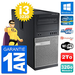 PC Tour Dell OptiPlex 9010 Intel i3-3220 RAM 32Go Disque Dur 2To Windows 10 Wifi - Occasion