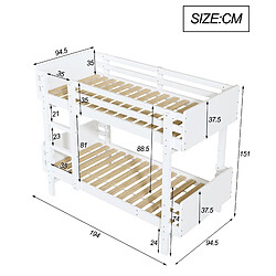 Acheter KOMHTOM Lit superposé pour enfant blanc 90 x 190 cm, cadre en bois massif, convertible en deux lits à plateforme