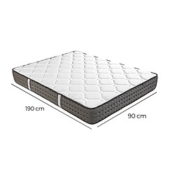 Visiodirect Ensemble Matelas CASTO 90x190 cm, en mousse haute densité, ferme, face été/hiver, épaisseur 20cm + sommier blanc épaisseur 13cm