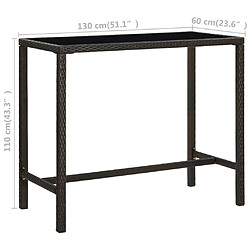 vidaXL Table de bar de jardin Marron 130x60x110cm Résine tressée verre pas cher