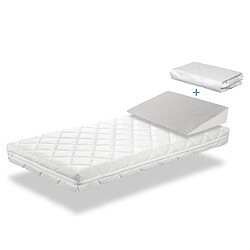 Dormalit Pack matelas Caramel 57x117 cm H 11cm + plan incliné 15°+ Protège matelas 57x117 cm.Déhoussable et lavable.Noyau en mousse perforée