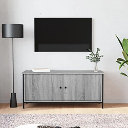 Maison Chic Meuble TV scandinave - Banc TV pour salon avec portes sonoma gris 102x35x45cm bois d'ingénierie -MN41216