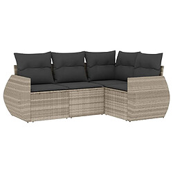 vidaXL Salon de jardin 4 pcs avec coussins gris clair résine tressée